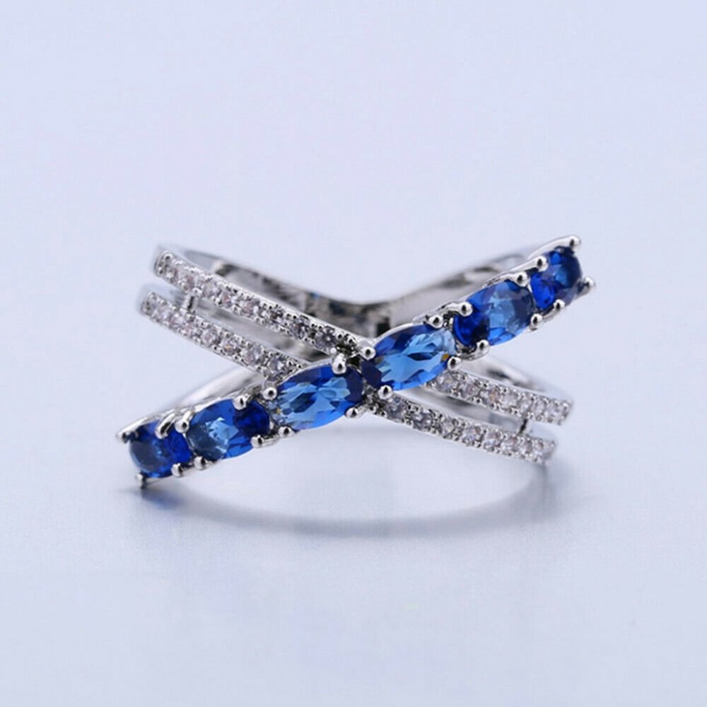 Infinity 925 Silver Round Cut Blue Sapphire Ring